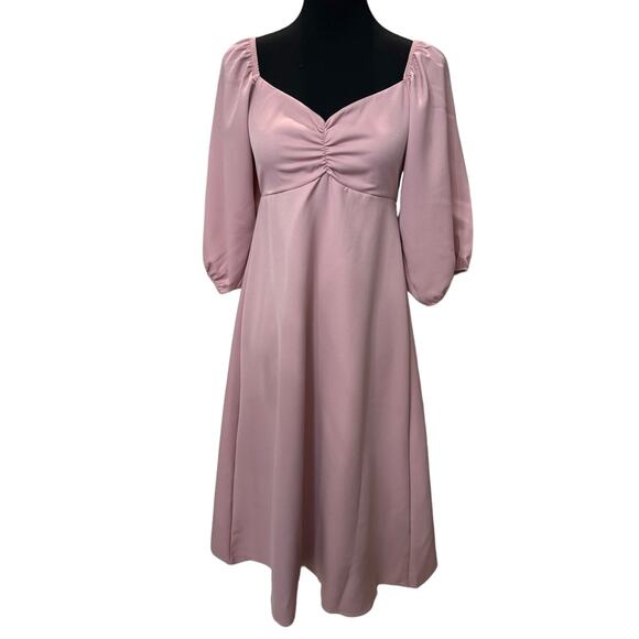 New ~ VELVET TORCH  ~ Light Pink PUFF Sleeve Midi Dress Size XS - Picture 1 of 4